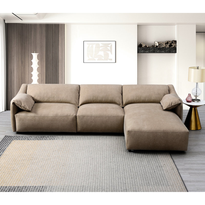 Canapé modulaire en suède brun faisant face à la droite - Détente ferme et durable confortable
