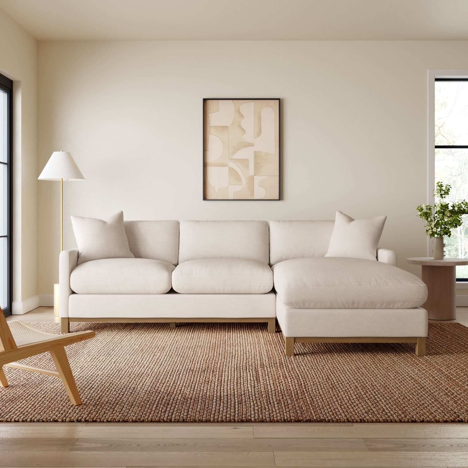 Cami Solid Wood Sofa and Chaise, Right Hand Facing, Cloud Linen Blend