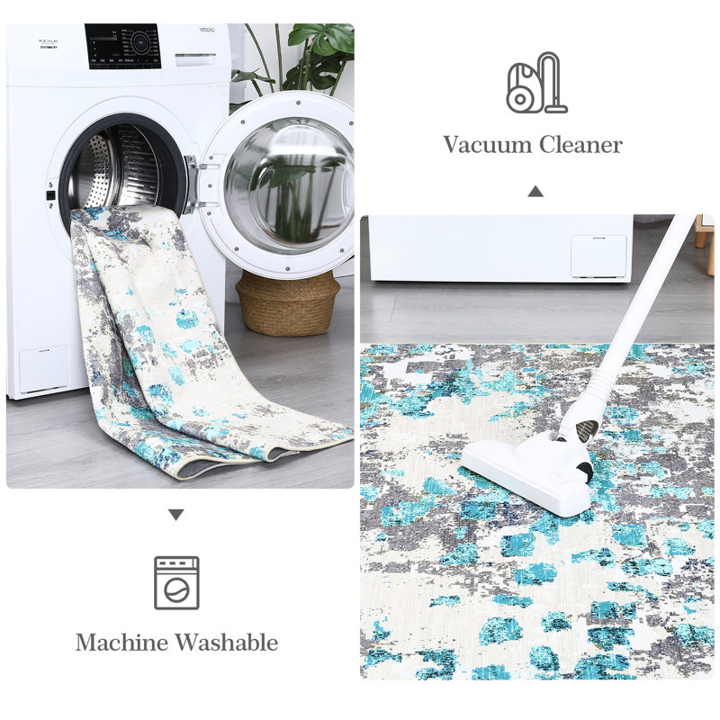 Runner Rug 2×6 Machine Washable Modern Abstract Hallway Runner Rug Non Slip Watercolor Design Low Pile Rugs for Entryway Hallway Kitchen Laundry Room,