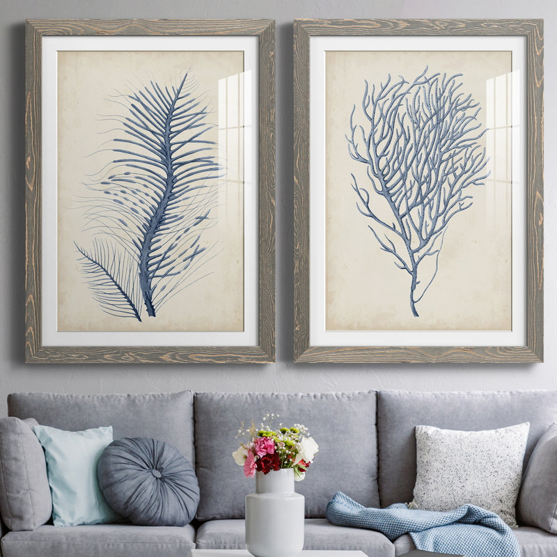 Indigo Coral, H 37,5 po x l 55 po x P 1,5 po, Cadre en papier gris, Blanc
