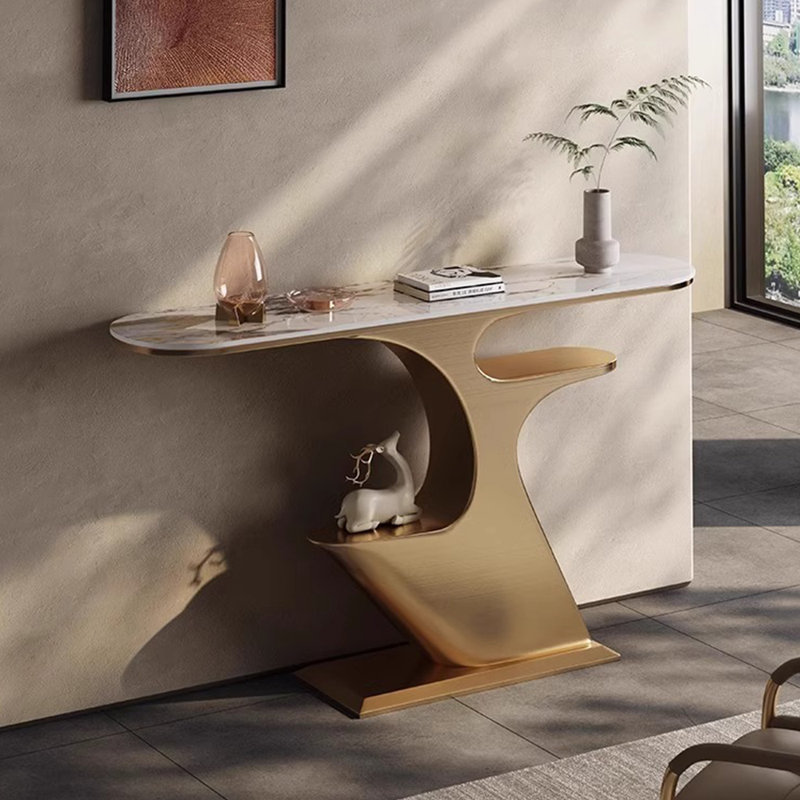 Console légère et luxueuse, H 33,5 po x l 59 po x P 13,8 po, Doré