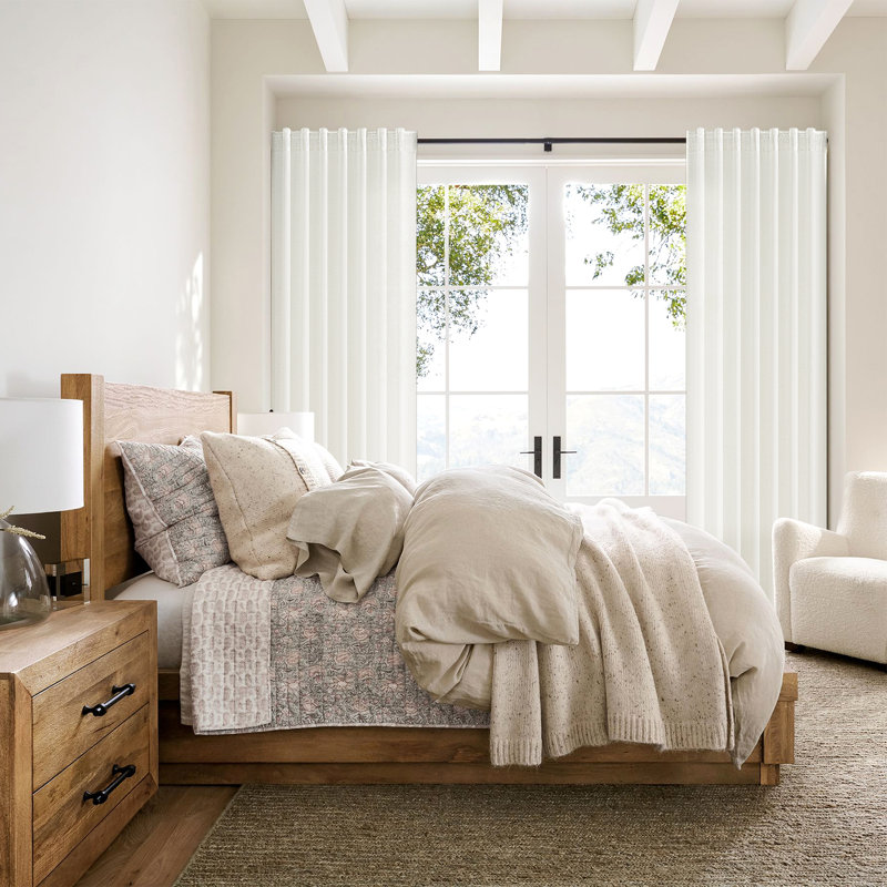 Cotton Linen Blended Light Filtering Curtain,Back Tab Hooks  Drapes (Set of 2,With Hooks), Natural, 52" W x 96" L