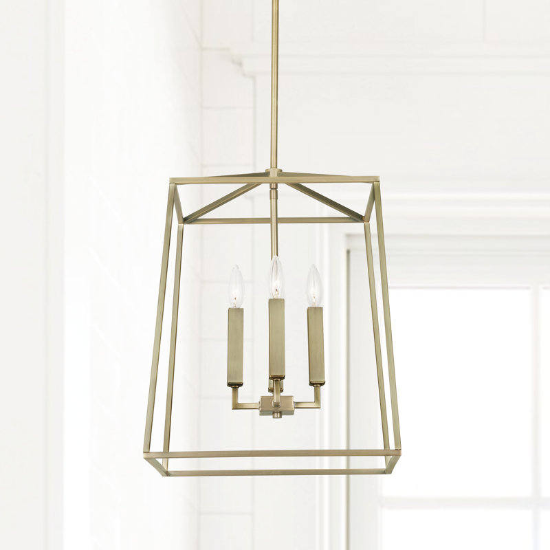 Dumas 4 - Light Dimmable Lantern Geometric Chandelier, 26.75" H x 16" W x 16" D, Aged Brass