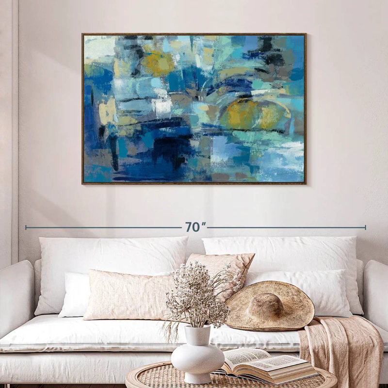 Ultramarine Waves III, 46 po x 31 po, Cadre flottant noyer