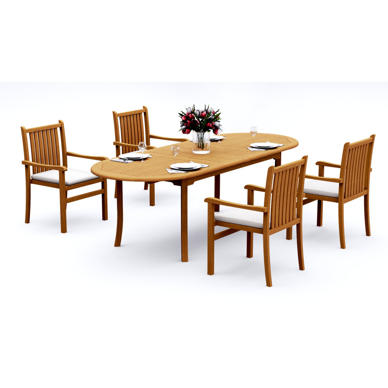 Ensemble de salle à manger 9 pièces en bois de teck de qualité A: 94 po Table ovale à double rallonge Angarano empilable # 11CH2208