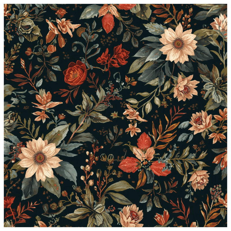 Dark Floral Pattern Bath Mat, 34in W x 21in L
