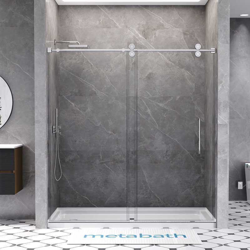 66"-72"  W X 76"  H Single Sliding Frameless Shower Door with 5/16"(8mm) Tempered Clear Glass, Chrome