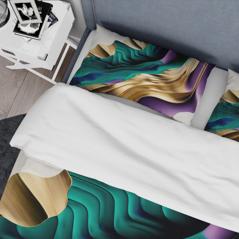 Mauve, vert et or Bold Strokes III - Ensemble de housse de couette abstrait - Microfibre de polyester