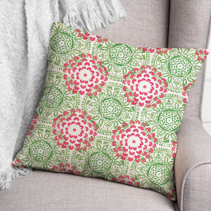 Floral Outdoor Reversible Throw Pillow, Green