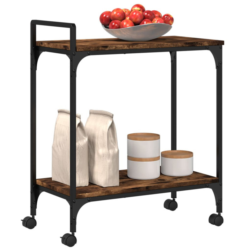 Carlo Metal Bar Cart, Smoked Oak