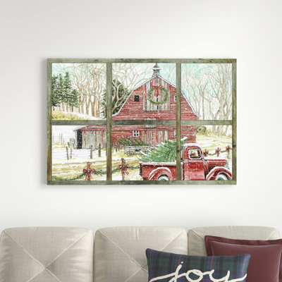 Christmas Barn View - reproduction d'art sur toile tendue