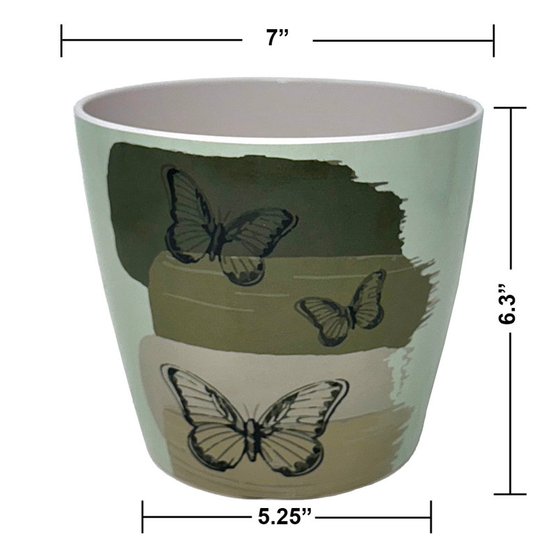 Bamboo Blooms 7" Butterfly Round Self-Watering Indoor/Outdoor Bamboo Plant Pot
