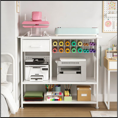 Large Heat Press Table with Charging Station, Movable Stand Desk Cart for DIY Sublimation and T-Shirts, Caps Heat Transfer Projects