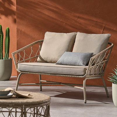 Boho-Inspired Outdoor Wicker Loveseat With Water-Resistant Cushions