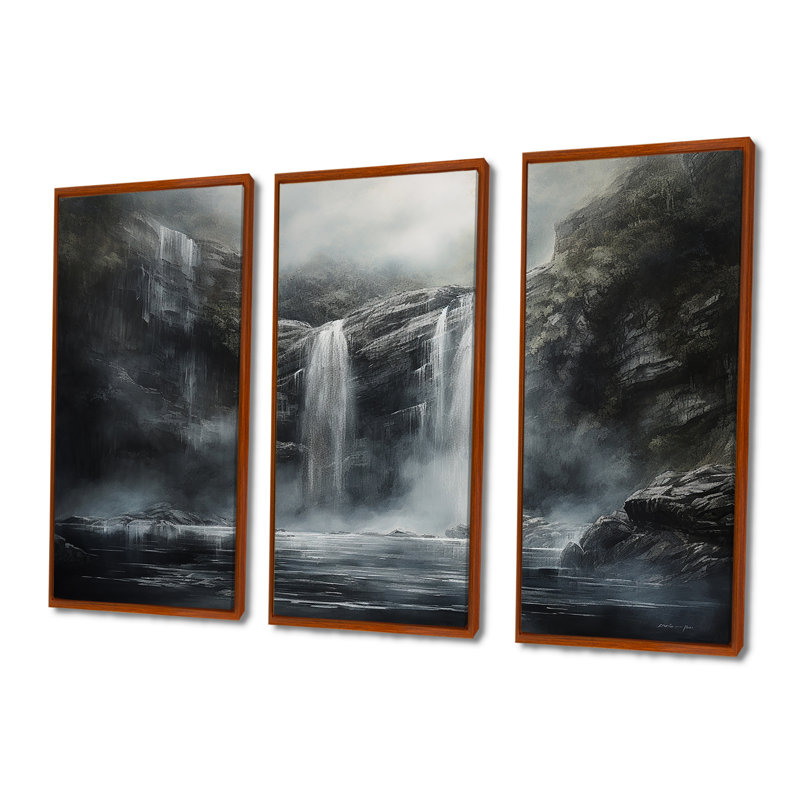 Ensemble de salon Waterfall Cliff Scenery Magic I - Waterfall Wall Art, H 28 po x l 36 po x P 1 po, Cadre flottant brun