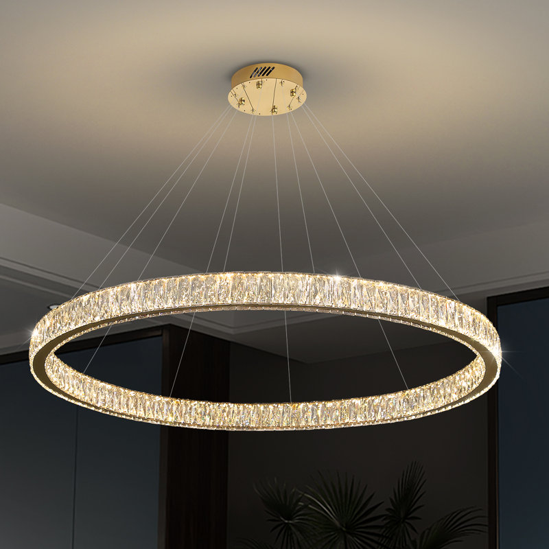 48in Large Gold Ring Chandelier Dimmable LED Crystal Pendant Light Fixtures for Dining Room Living Room