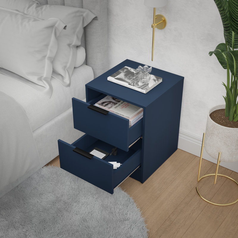 Barneveld Modern 2-drawer Nightstand (2 Unit) – Sleek Bedside Table With Smooth Drawers And Compact Design, Blue