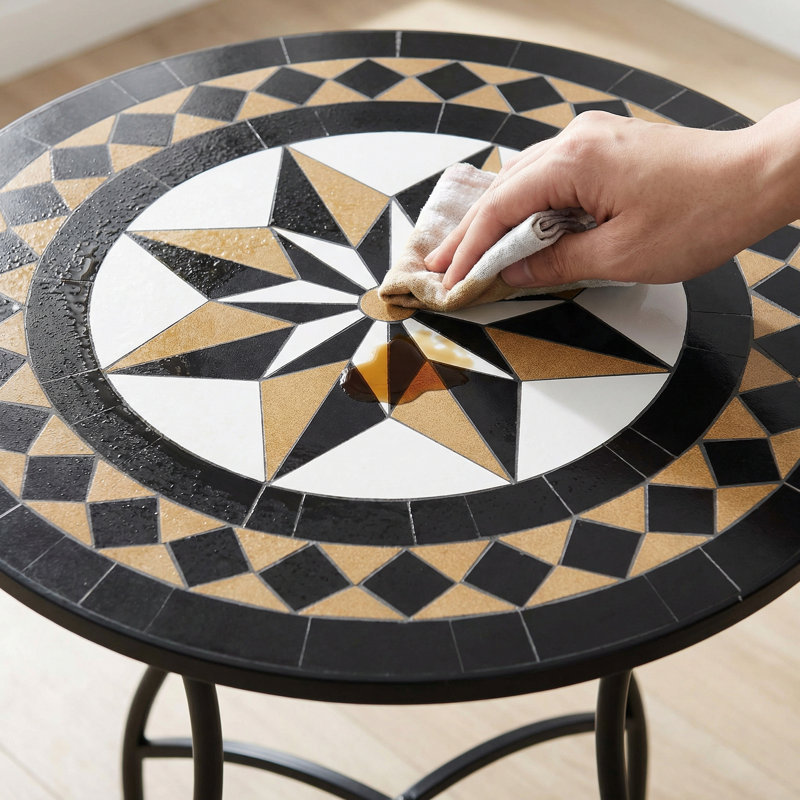 The 24"D Elegant Artwork Unique Mosaic Pattern All-season Patio Bistro Table, Black