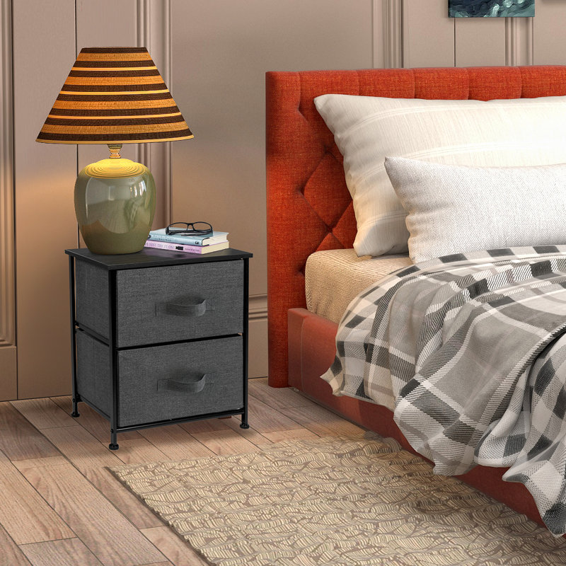 Caroline Modern Black Metal 2-Drawer Nightstand