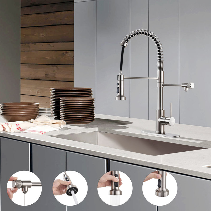 Robinet d'évier de cuisine, robinet de filtration d'eau rétractable, filtre à barre, nickel brossé, acier inoxydable, PB1017