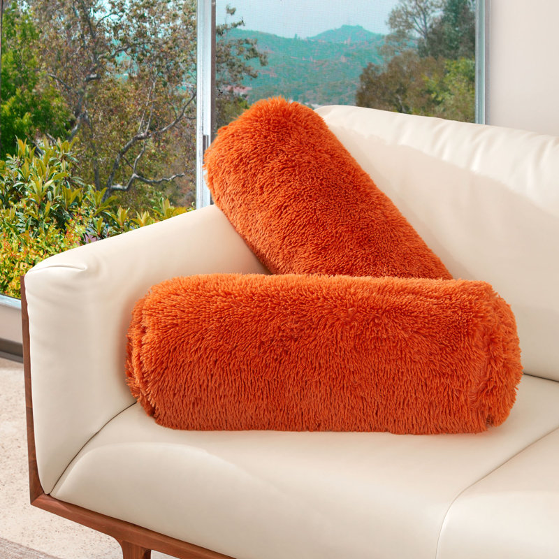 Faux Fur Reversible Throw Pillow, Rust