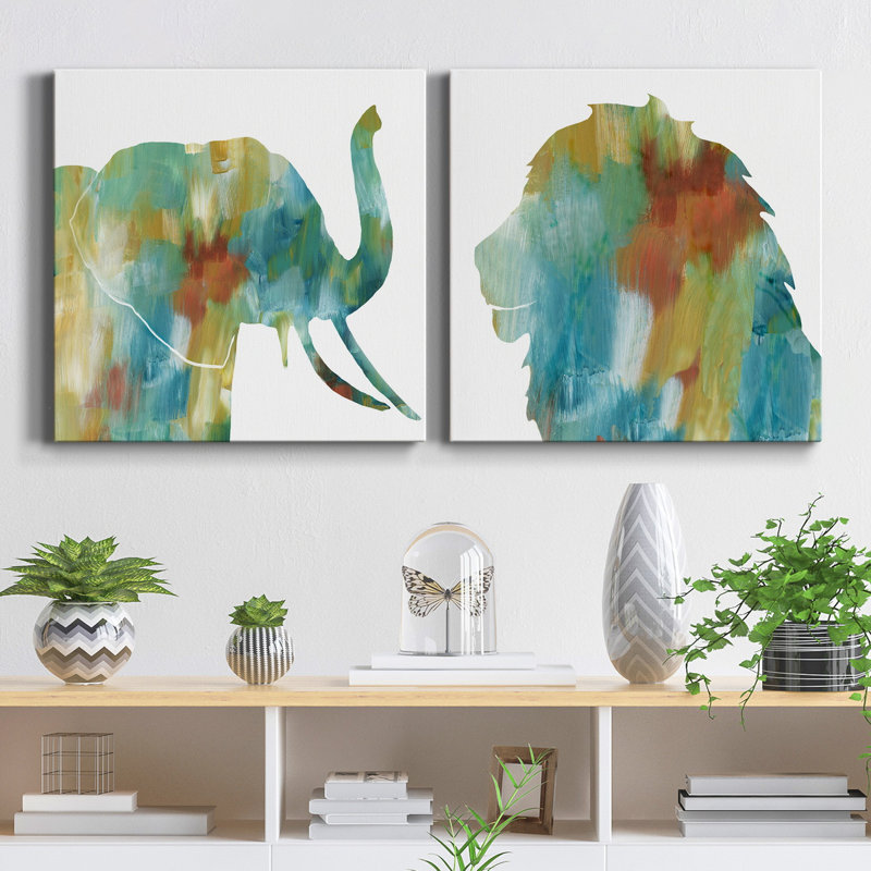 «Painterly Elephant», ensemble de 2 reproductions sur toiles tendues, H 16 po x l 32 po x P 1 po