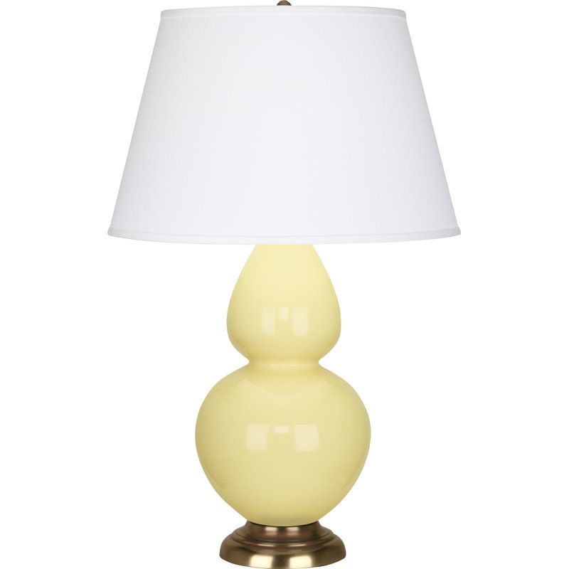 Elegant Bone Glaze Double Gourd Table Lamp with Bronze Base