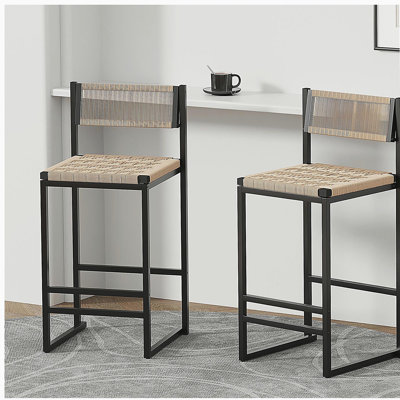 Ensemble de 2 tabourets de cuisine avec repose-pieds, tabouret de bar à hauteur de comptoir, noir et miel