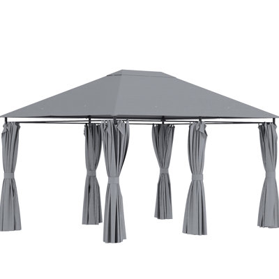 Gazebo d'extérieur gris de 4 m x 3 m. Toile, 6 parois latérales, structure en acier. Parfait pour les réceptions et les divertissements dans le jardin, sur la pelouse, dans la cour ou sur la terrasse.