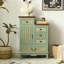 Commode décorative en bois sculpté 1 porte Fienley Farmhouse avec 5 tiroirs, armoire vert sauge, plateau brun rustique-1968224198
