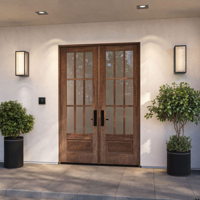 G7509-SW-96 | Porte double 96 po, extérieur pré-monté RTA, SDL 9 Lite, 3/4 Lite, 1 panneau, bois d'acajou brut