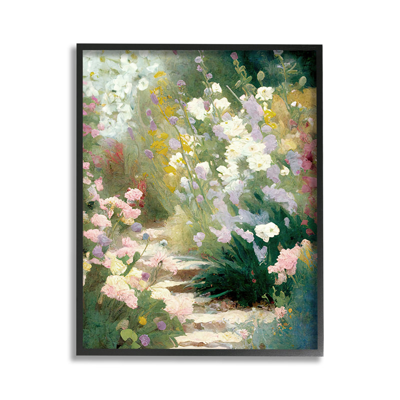 «Garden Flower Path», art de la giclée encadrée par Gina Kelly, Giclée encadrée noir minuit, H 14 po x l 11 po