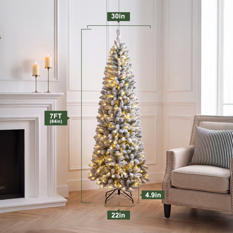 Arbre de Noël illuminé enneigé 7 pi avec 953 pointes et 380 lumières DEL bicolores, décoration de Noël élégante pour la maison, l'appartement, le bureau et les coins
