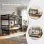 Lit superposé en bois d'hévéa avec échelle et rails de sécurité, comprenant un lit escamotable qui peut être converti en deux lits simples-907470253