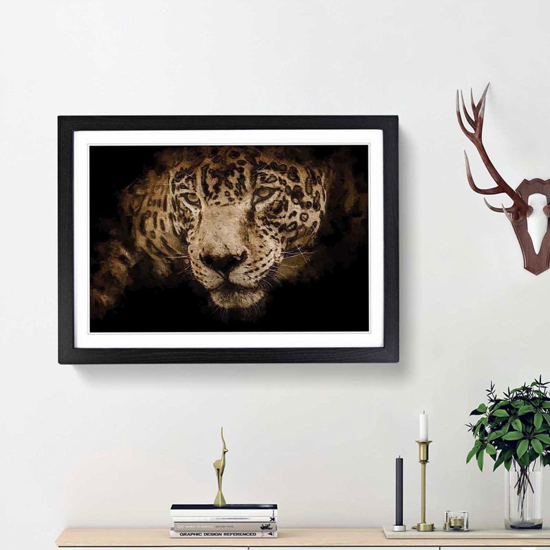 Jaguar Stalking Prey - Wall Art, 48cm H x 65cm W x 2cm D, Black Single Picture Frame Wood
