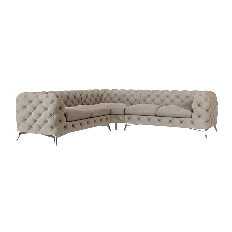 L-shape Corner Chesterfield Sofa  with Silver Metal Legs, Dark Cream