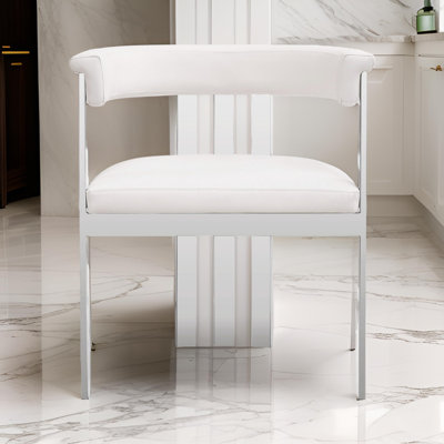 Chaise de salle à manger 25 pouces Cid Tayc, similicuir blanc, structure en acier inoxydable