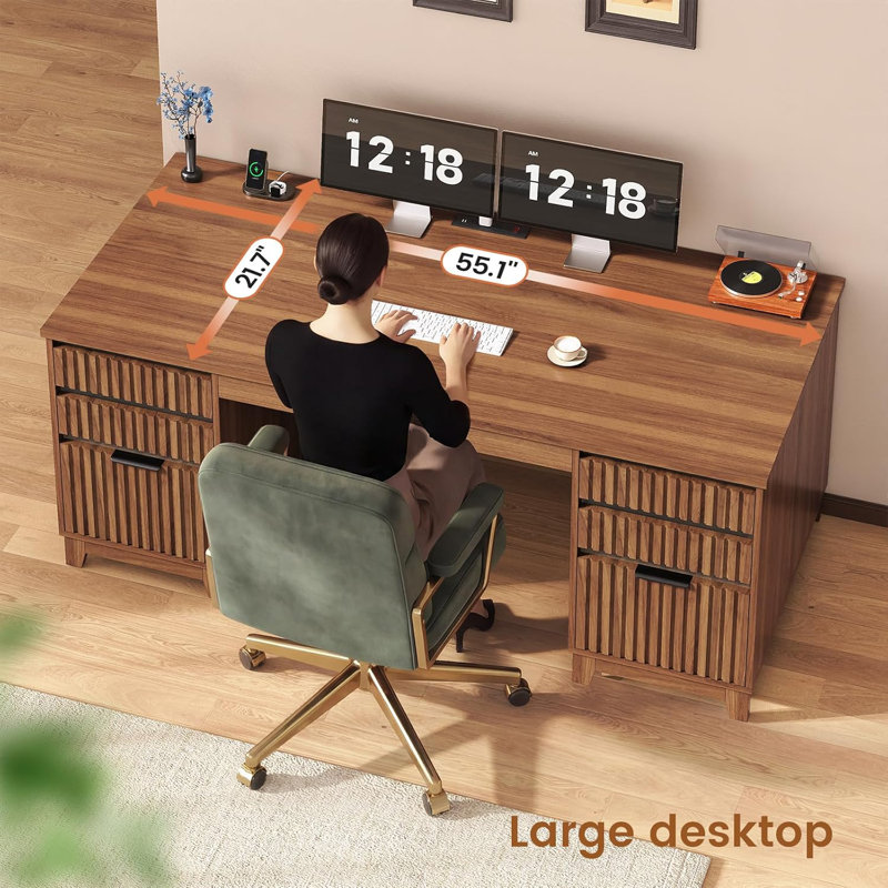 Rachmiel Computer Desk with Power Outlet, Brown