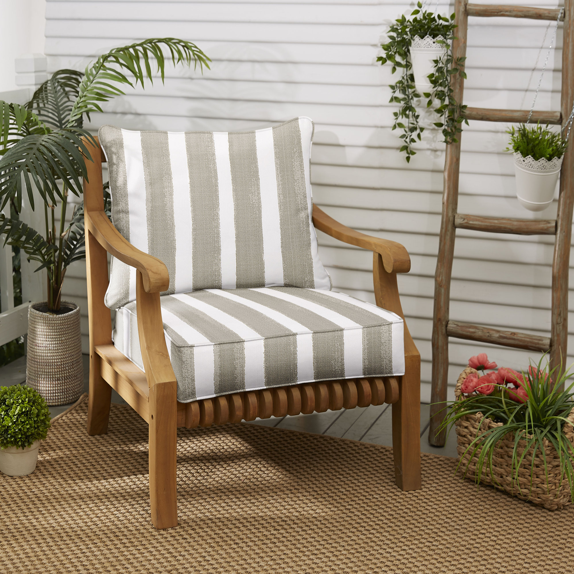Gia Striped Indoor/Outdoor Seat/Back Lounge Chair Cushion, 23.5" W x 23" D