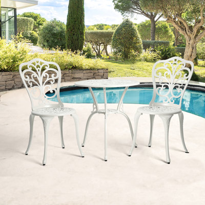 3 bistro d'extérieur en fonte d'aluminium - blanc, rouille - avec un motif floral attrayant, s'adapte à plusieurs endroits, facile à assembler pour le patio, le balcon, le porche, le jardin, la cour faite d'élégants espaces, à assembler