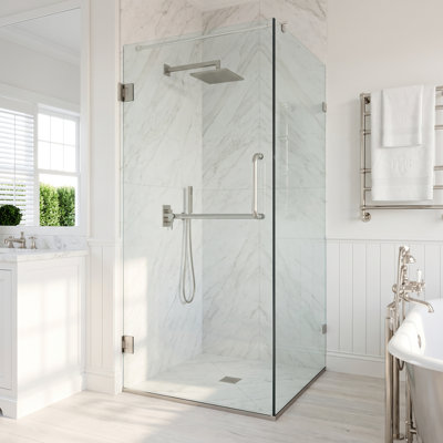 Cabine de douche à charnière sans cadre avec verre transparent 3/8 l 34 po x P 46 po x H 73 po Pacifica