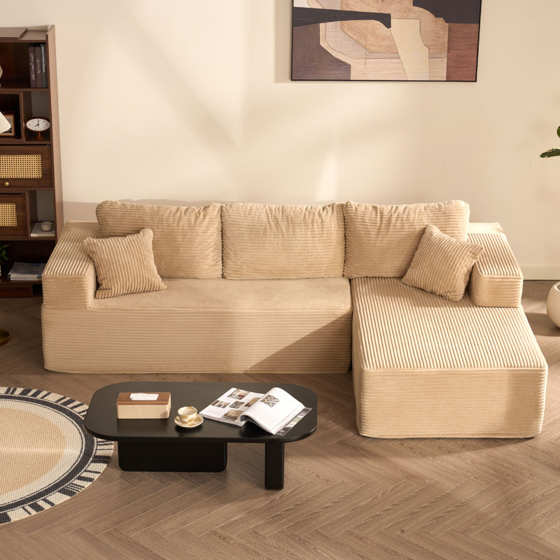 Corduroy Sofa, Camel, 272cm Right Chaise