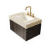 Comptoir en pierre frittée à motif beige 76 cm (30 po) avec lavabo encastré en céramique, trois trous prépercés pour robinetterie standard, profondeur 75,2 cm (29,63 po), largeur 48,4 cm (19,07 po), poids 21,8 kg (48,12 lb), hauteur 21 cm (8,29 po), couleur beige.