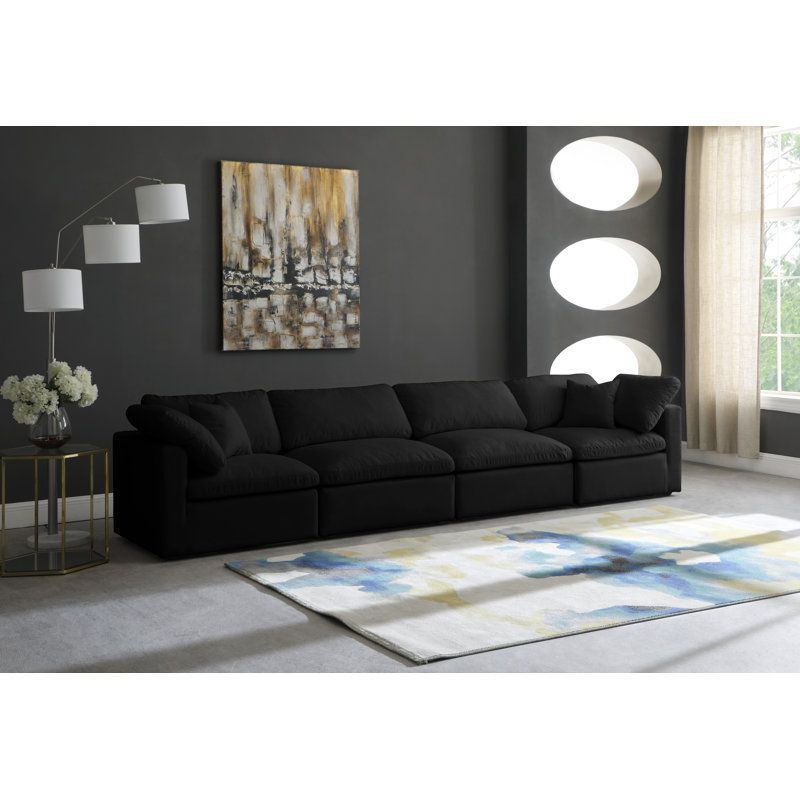 Burrows Square Arm Modular Sofa with Reversible Cushions, Black Velvet, 32" H x 140" W x 35" D