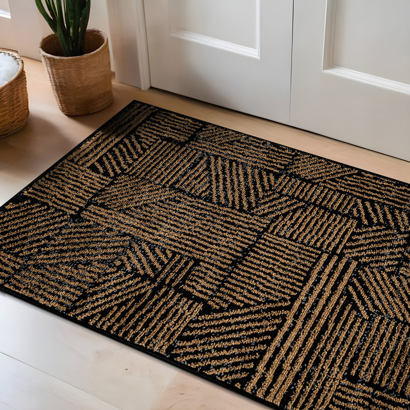 Rambo Geometric Black/Ivory Area Rug, Rectangle 2' x 3', Camel