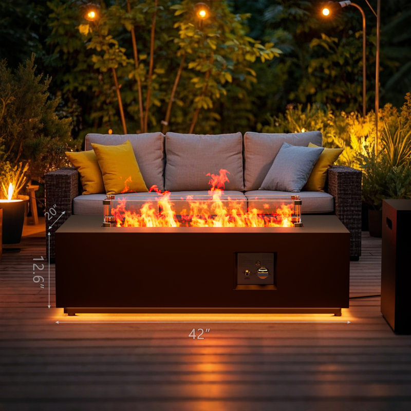 42" Propane Gas Fire Pit Table 50,000 Btu With Golden Light And Tank Storage Table, Black