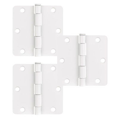 White Steel Plain Bearing Door Hinge with Removable Pin, 3-1/2 x 3-1/2 in. 1/4 in. Radius, 3-Pack