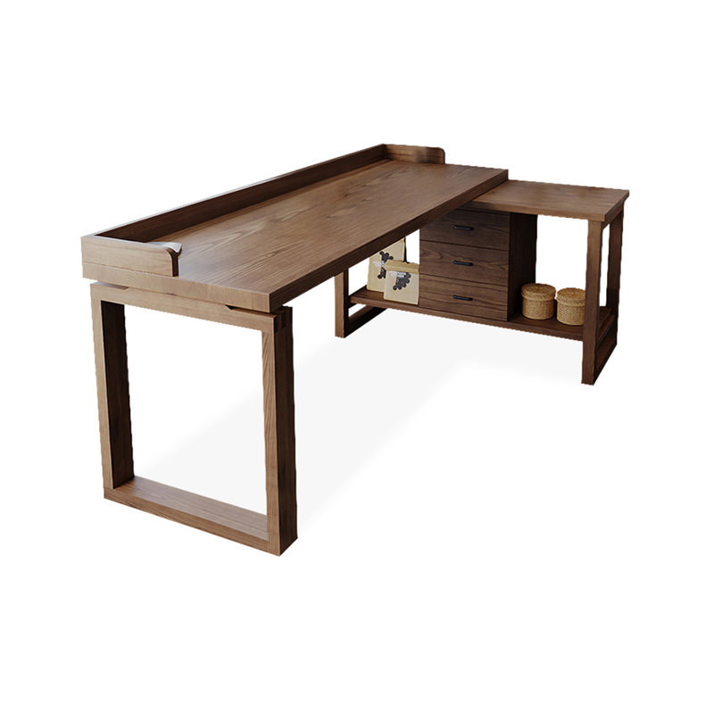 Bureau de direction en L en noyer massif avec tiroirs, Retour à droite, H 29,53 po x l 62,99 po x P 39,37 po