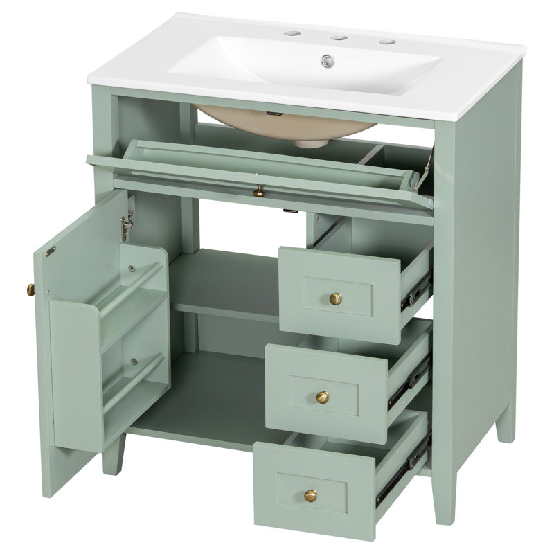 Meuble-lavabo autoportant moderne 30 po avec comptoir en céramique, Vert clair