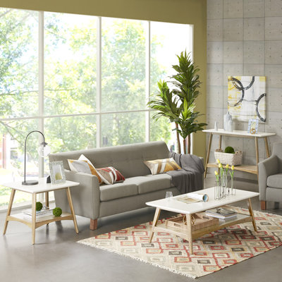 3-Piece Mid Century Modern Living Room Table Set In  2-Tone Finish